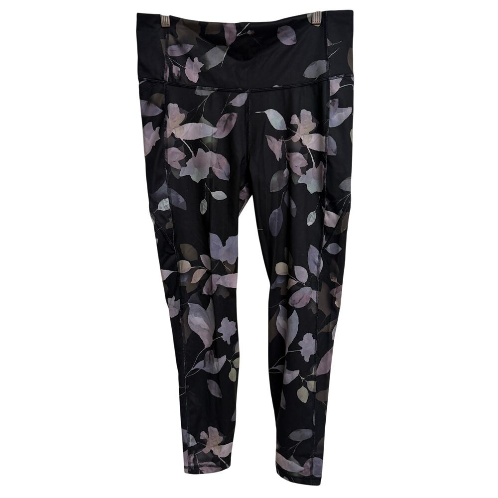 All In Motioin Womens Ankle Legging Black Purple Floral Athleisure Yoga NWT New